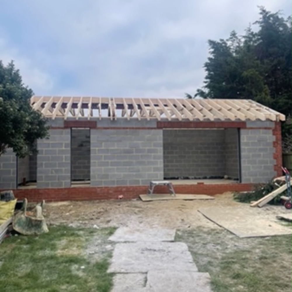 Garden room under construction with roof joists fitted