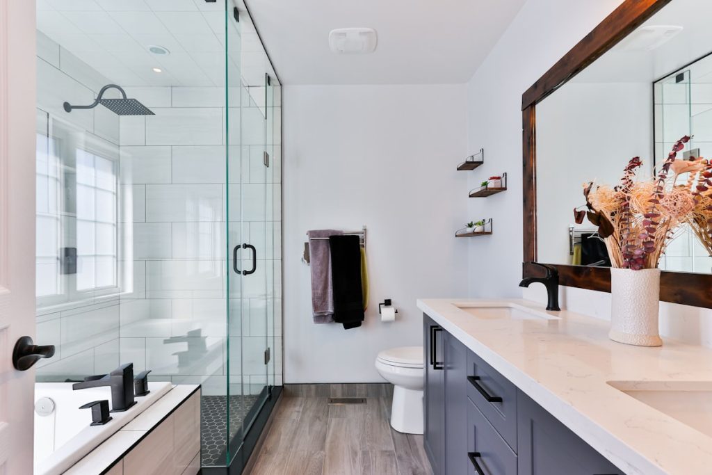 Modern bathroom with walk-in shower